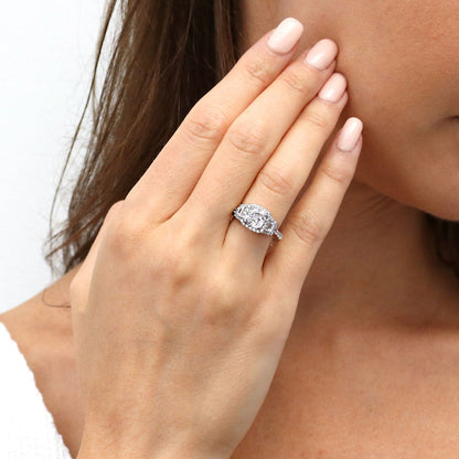 3-Stone Halo Art Deco 2ct Cushion CZ Ring in Sterling Silver