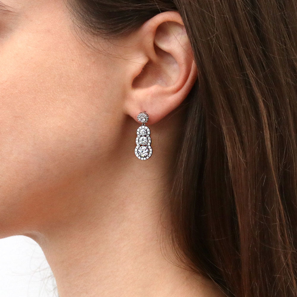 Graduated Halo CZ Earrings in Sterling Silver