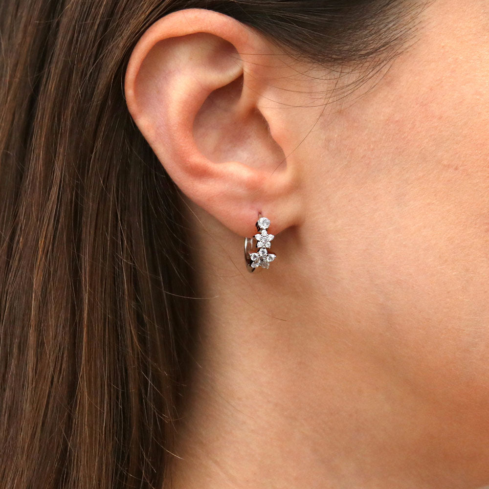 Model wearing Star CZ Small Hoop Earrings in Sterling Silver 0.6 inch, 2 of 8