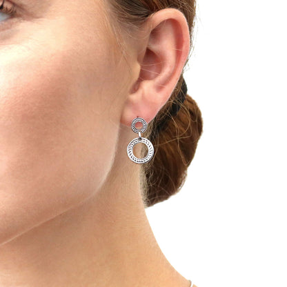 Open Circle Cable Woven Earrings in Sterling Silver