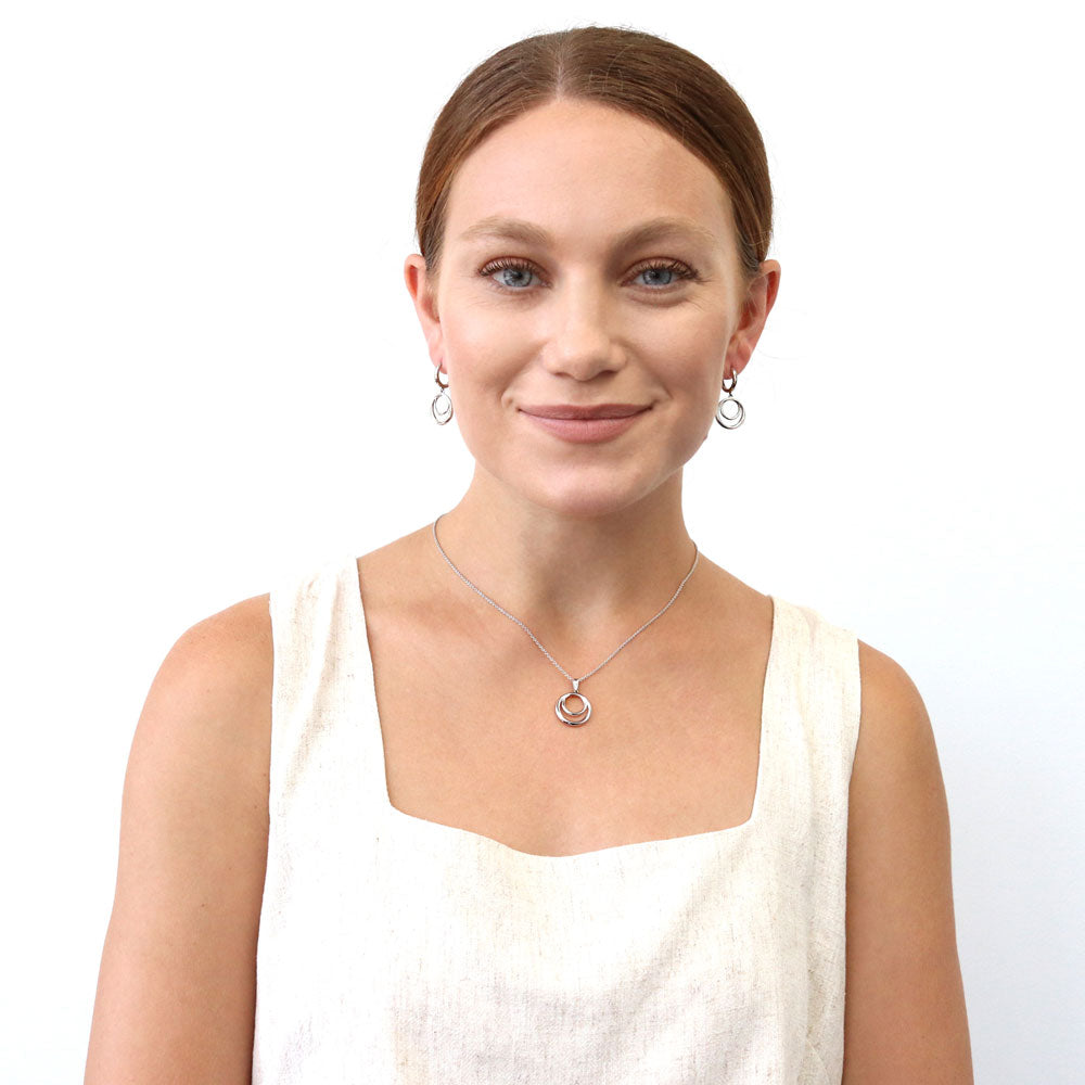 Model wearing Open Circle Pendant Necklace in Sterling Silver, 2 of 6