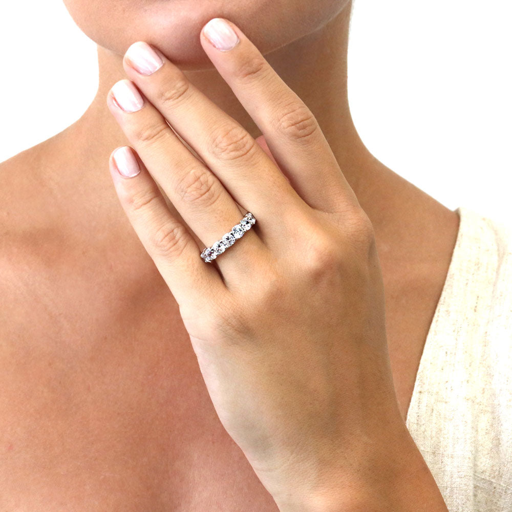 Model wearing CZ Eternity Ring in Sterling Silver, 6 of 9