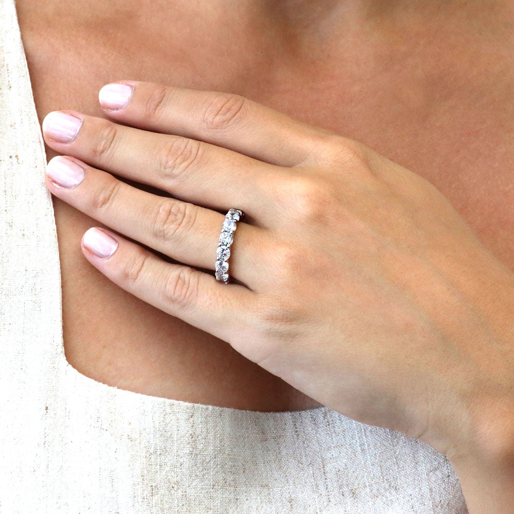 Model wearing CZ Eternity Ring in Sterling Silver, 2 of 9