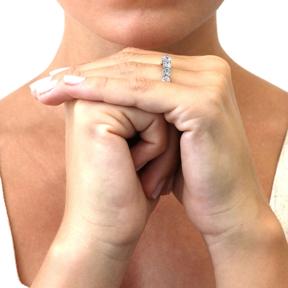 Model wearing CZ Eternity Ring in Sterling Silver, 8 of 9
