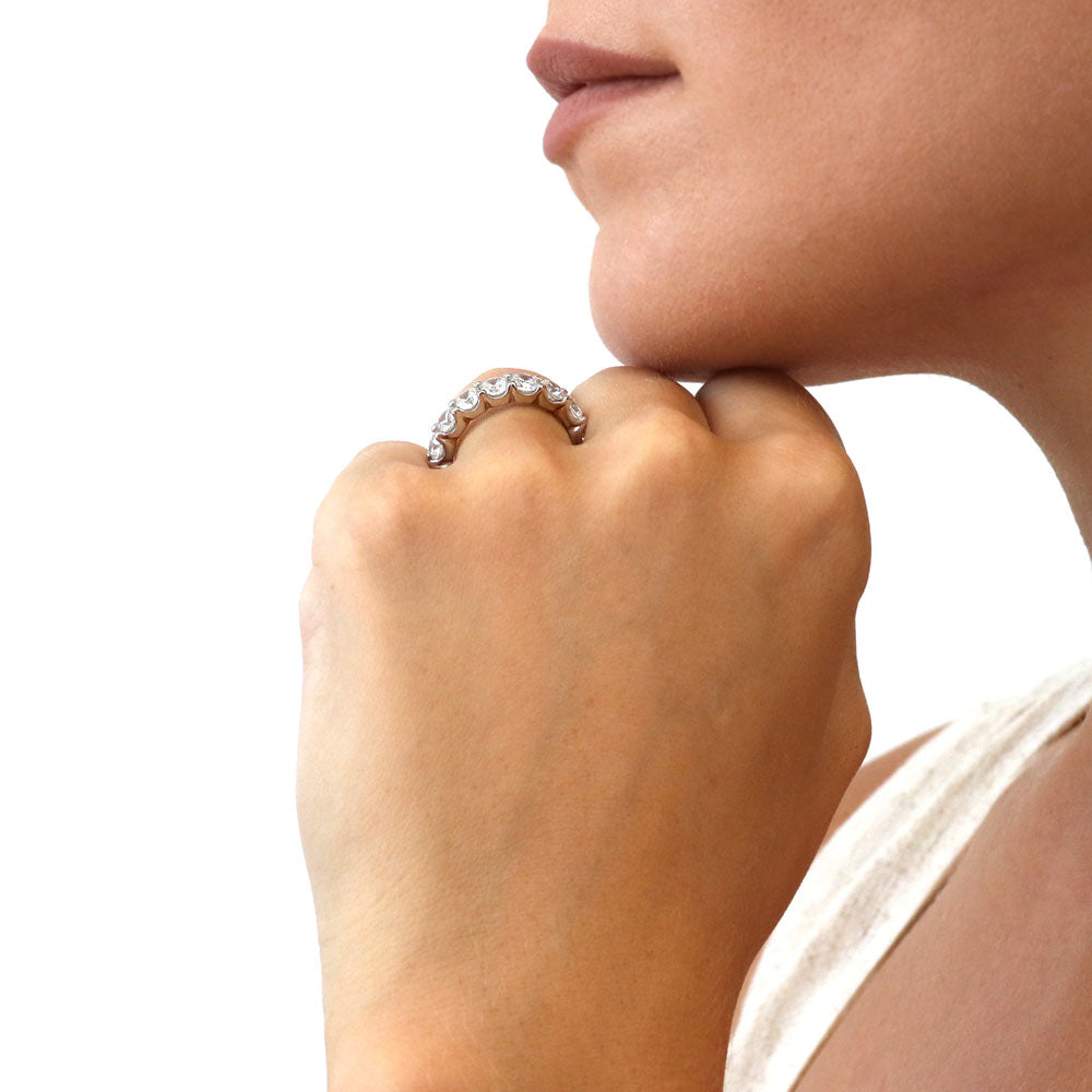 Model wearing CZ Eternity Ring in Sterling Silver, 7 of 9