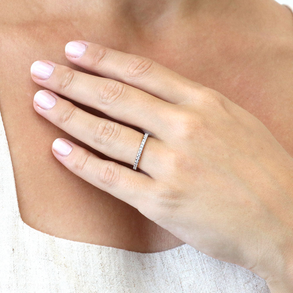 Model wearing CZ Eternity Ring in Sterling Silver, 2 of 13