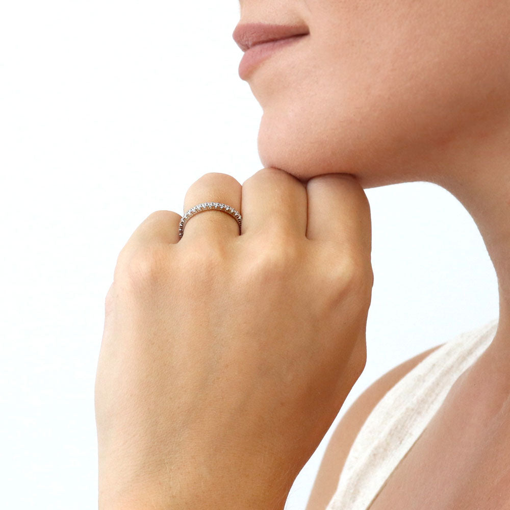 Model wearing CZ Eternity Ring in Sterling Silver, 7 of 13