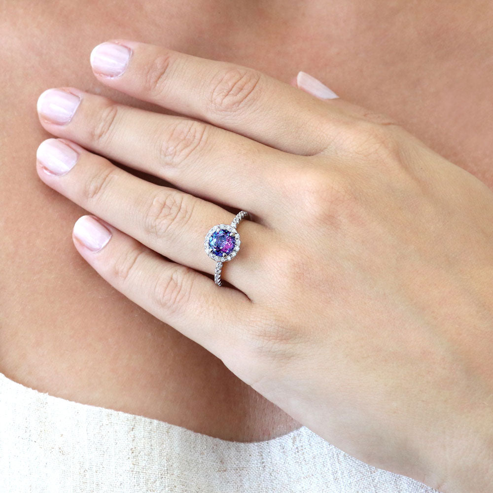 Halo Kaleidoscope Purple Aqua CZ Ring in Sterling Silver