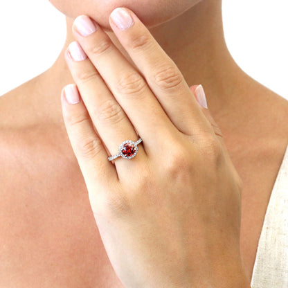 Halo Kaleidoscope Red Orange CZ Ring Set in Sterling Silver