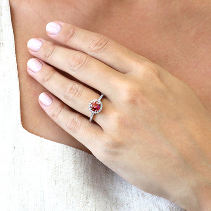 Halo Kaleidoscope Red Orange CZ Ring Set in Sterling Silver