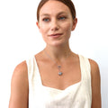 Model wearing Heart Open Circle CZ Toggle Lariat Necklace, Rose Gold Flashed