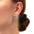 Model wearing Cluster Wrap CZ Stud Earrings in Sterling Silver, Rhodium Plated