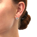 Model wearing Solitaire CZ Stud Earrings in Gold Flashed Sterling Silver, 9mm