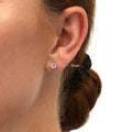 Model wearing Solitaire CZ Stud Earrings in Gold Flashed Sterling Silver, 5mm