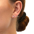 Model wearing Solitaire CZ Stud Earrings in Gold Flashed Sterling Silver, 4mm