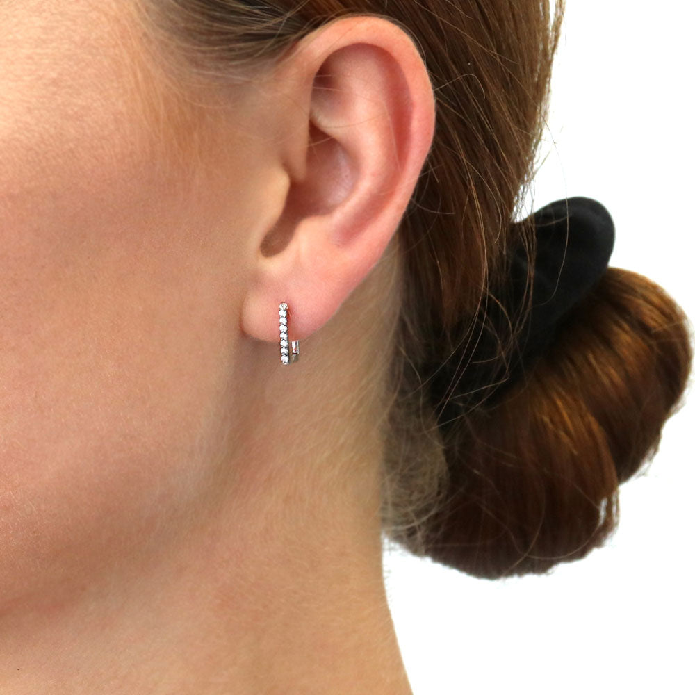 Rectangle CZ Mini Hoop Earrings in Sterling Silver 0.46"