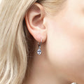 Model wearing CZ Leverback Earrings in Sterling Silver, Rhodium Plated