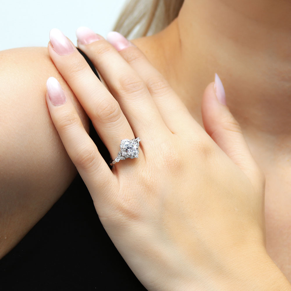Halo Art Deco Chevron V Shaped CZ Ring Set in Sterling Silver