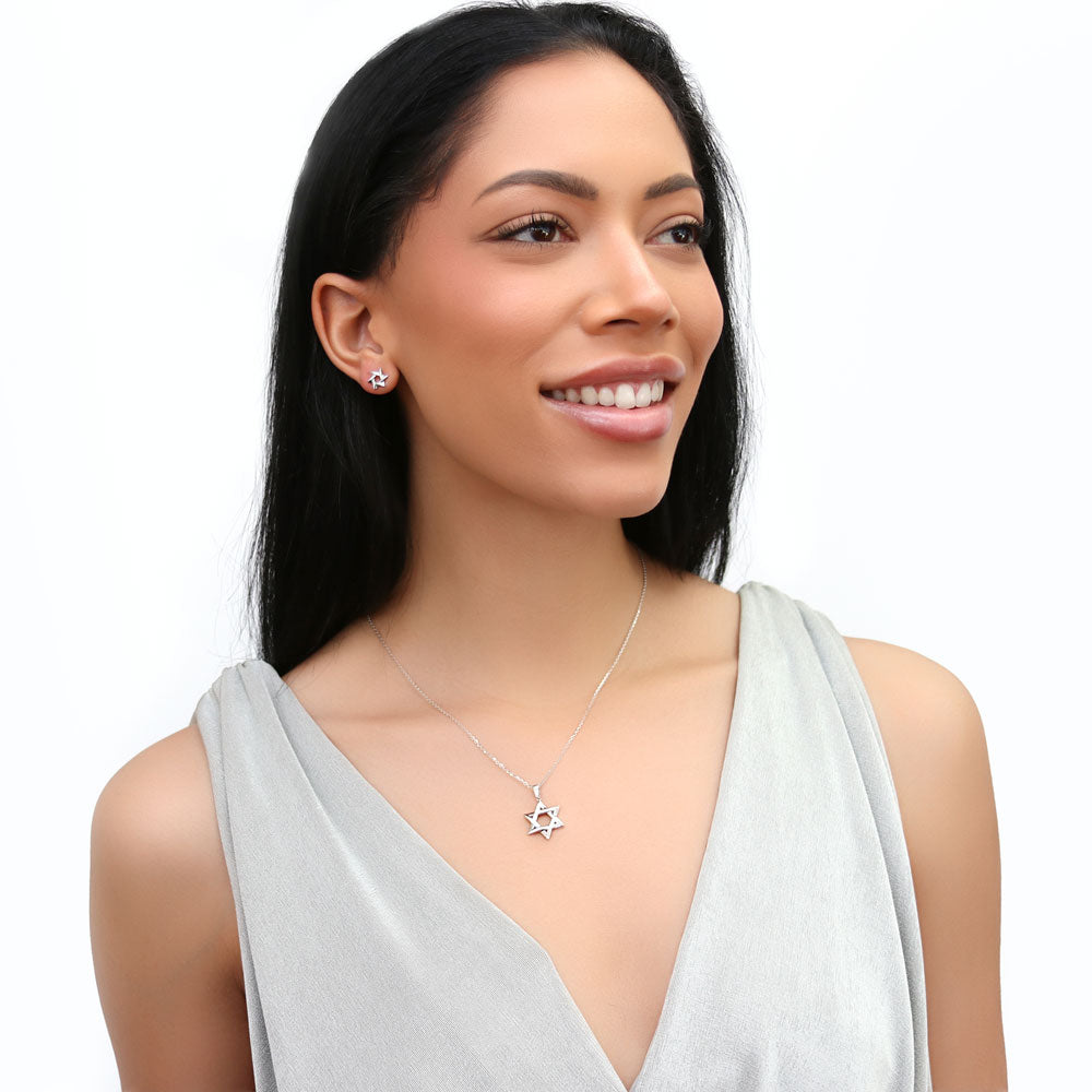 Star of David Necklace and Earrings in Sterling Silver