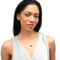 Model wearing Square CZ Stud Earrings in Sterling Silver, Green Color