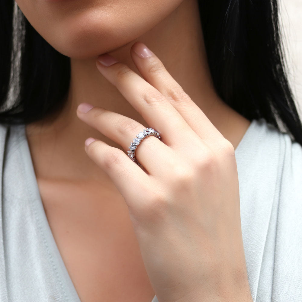 Heart Heart CZ Eternity Ring in Sterling Silver