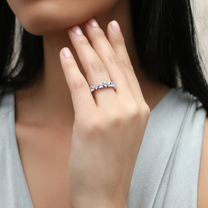Heart Heart CZ Eternity Ring in Sterling Silver