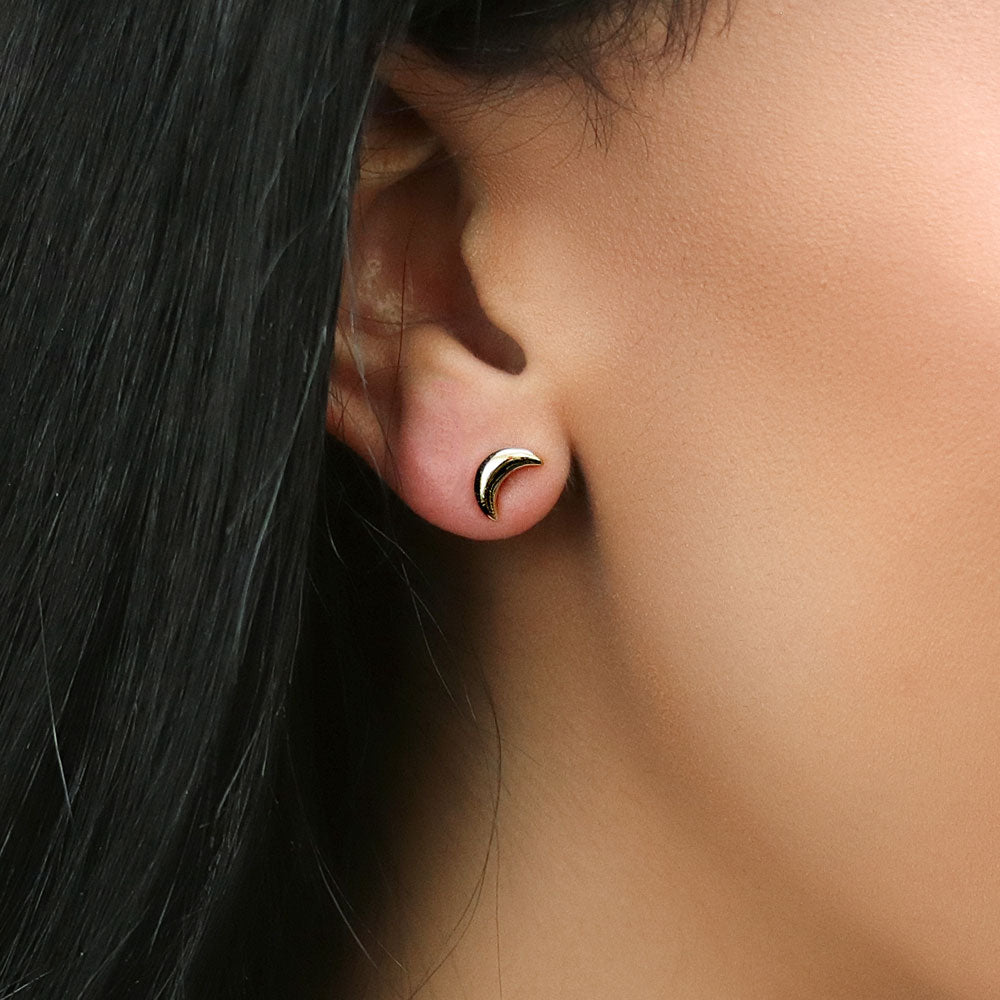Crescent Moon Stud Earrings in Sterling Silver