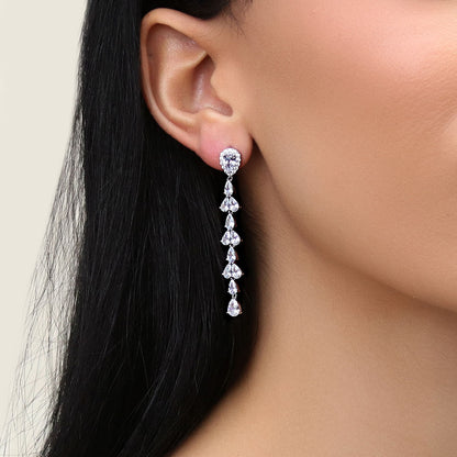 Teardrop CZ Chandelier Earrings in Sterling Silver