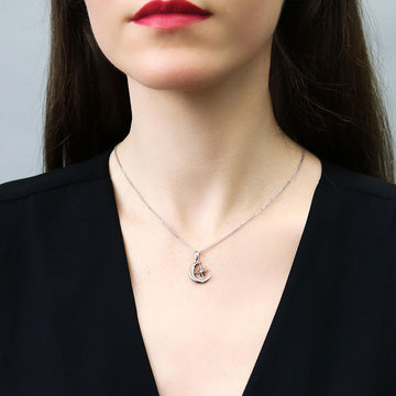 Crescent Moon North Star Pendant Necklace in Sterling Silver
