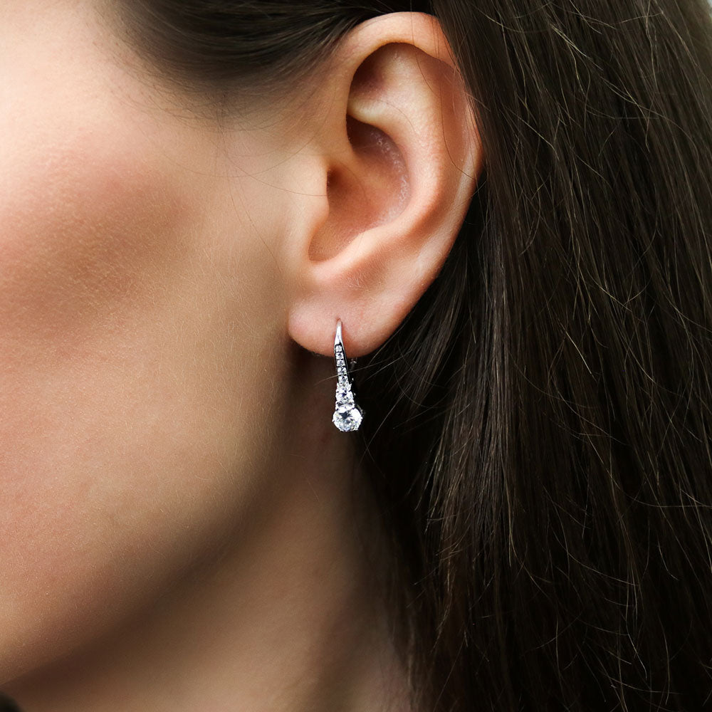 Model wearing CZ Leverback Earrings in Sterling Silver, 2 of 5