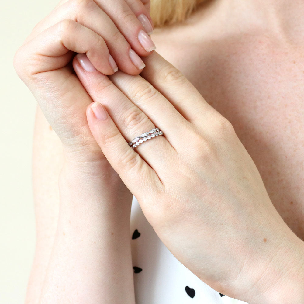 Bubble Woven Pave CZ Eternity Ring Set in Sterling Silver