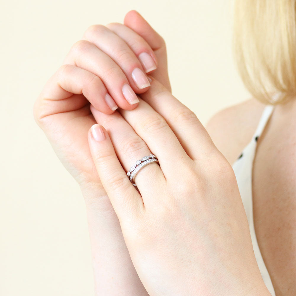 Bubble Bezel CZ Eternity Ring Set in Sterling Silver