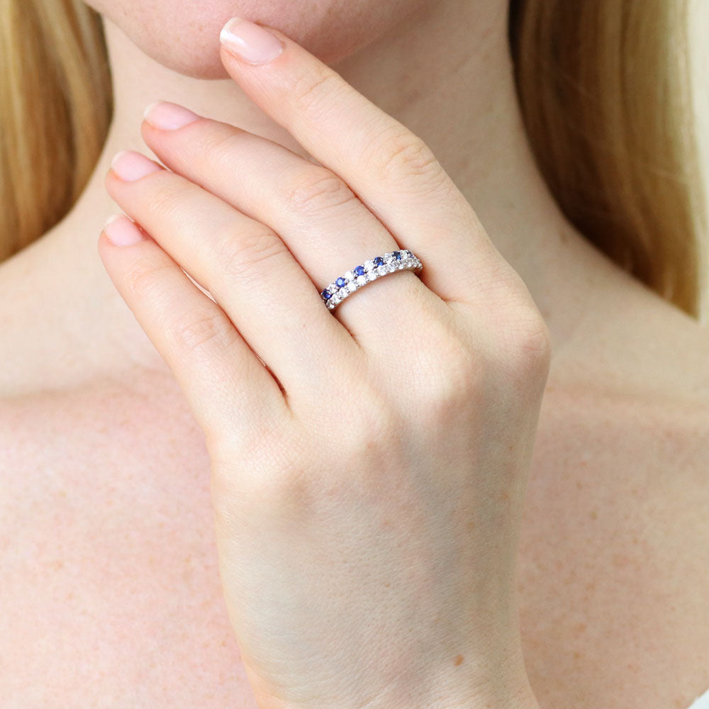 Model wearing Pave CZ Eternity Ring Set in Sterling Silver, 2 of 8