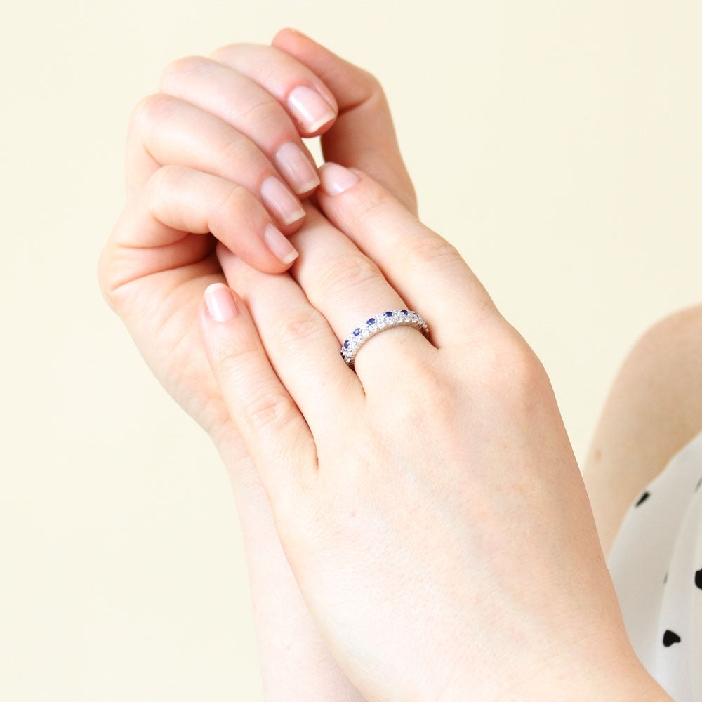 Model wearing Pave CZ Eternity Ring Set in Sterling Silver, 5 of 8