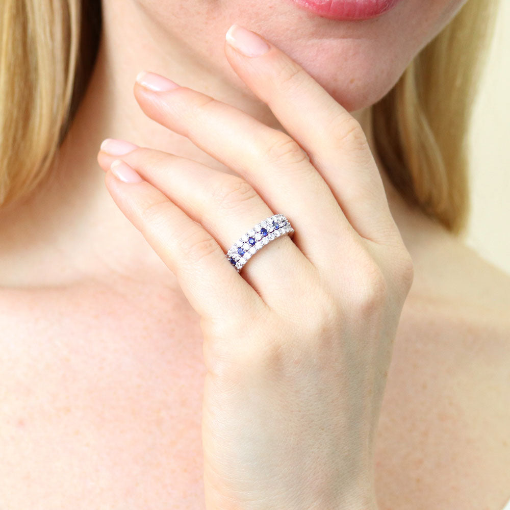 Model wearing Pave CZ Eternity Ring Set in Sterling Silver, 2 of 8