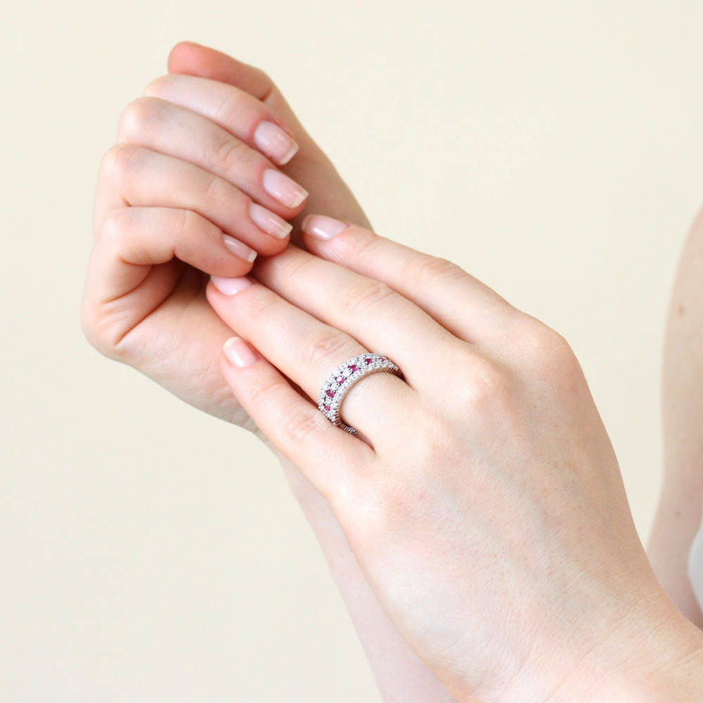Model wearing Pave CZ Eternity Ring Set in Sterling Silver, 5 of 7