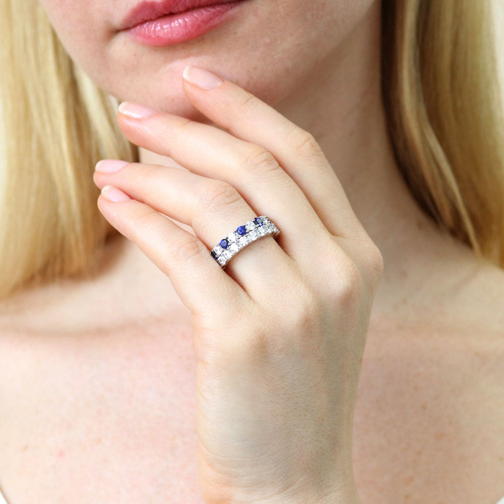Model wearing CZ Eternity Ring Set in Sterling Silver, 2 of 12