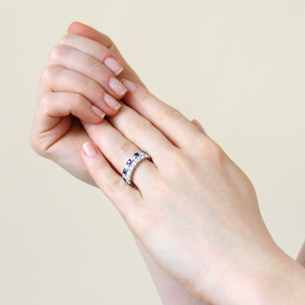 Model wearing CZ Eternity Ring Set in Sterling Silver, 5 of 12