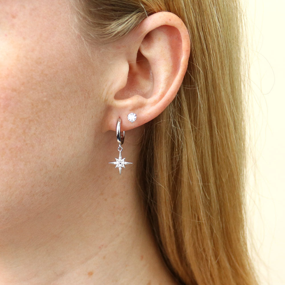 Starburst CZ Dangle Earrings in Sterling Silver
