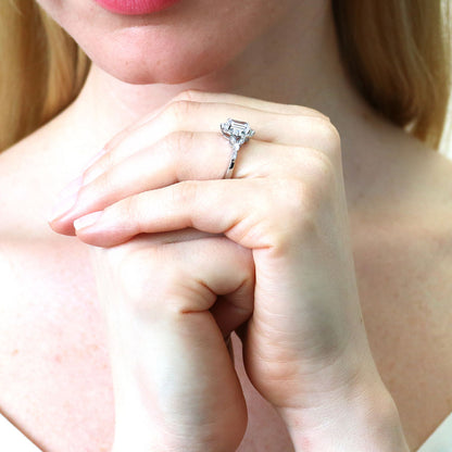 Halo Art Deco Chevron V Shaped CZ Ring Set in Sterling Silver