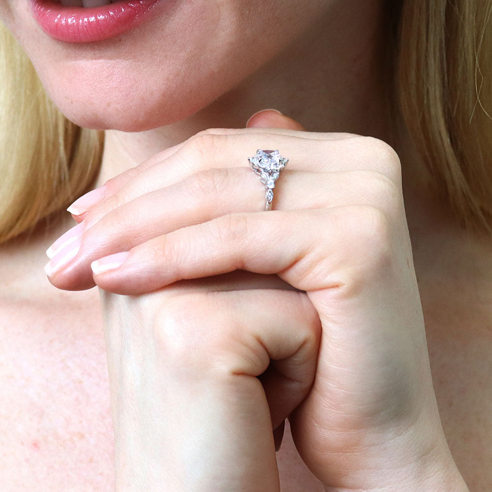 Chevron Halo CZ Ring Set in Sterling Silver