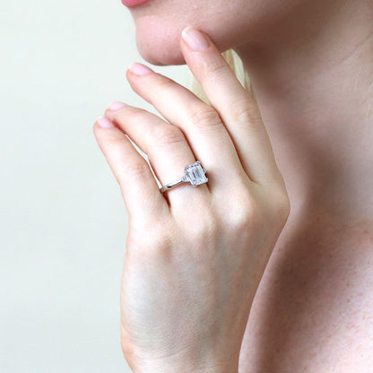 3-Stone 2.6ct Emerald Cut CZ Ring in Sterling Silver