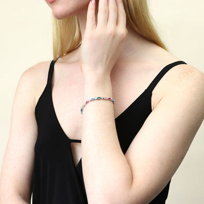 Cluster Emerald-Green CZ Tennis Bracelet in Sterling Silver