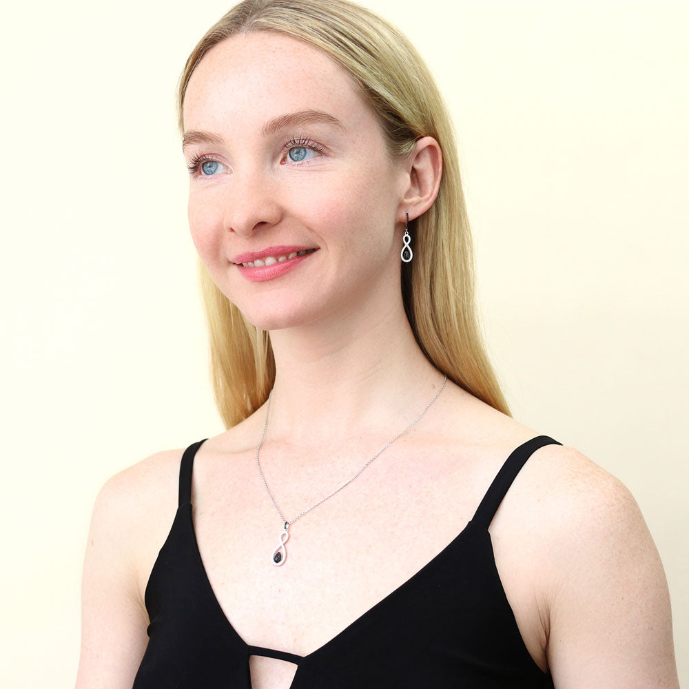 Model wearing Black and White Woven Infinity CZ Set in Sterling Silver, 3 of 14