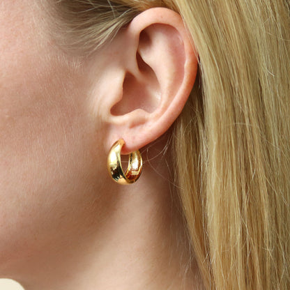 Dome Hoop Earrings in Gold Flashed Sterling Silver 0.8", 2 Pairs