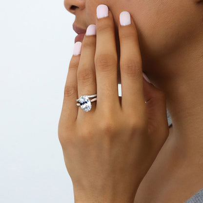Solitaire Wishbone 3ct Oval CZ Ring Set in Sterling Silver