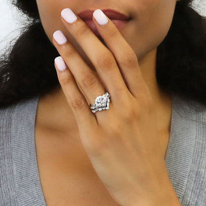 Halo Art Deco Chevron V Shaped CZ Ring Set in Sterling Silver