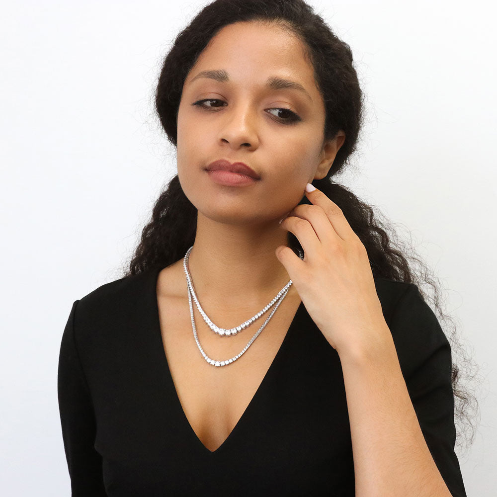 Graduated CZ Tennis Necklace in Sterling Silver