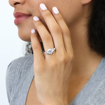 Halo Art Deco Chevron V Shaped CZ Ring Set in Sterling Silver