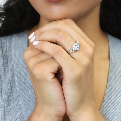 Halo Art Deco Chevron V Shaped CZ Ring Set in Sterling Silver